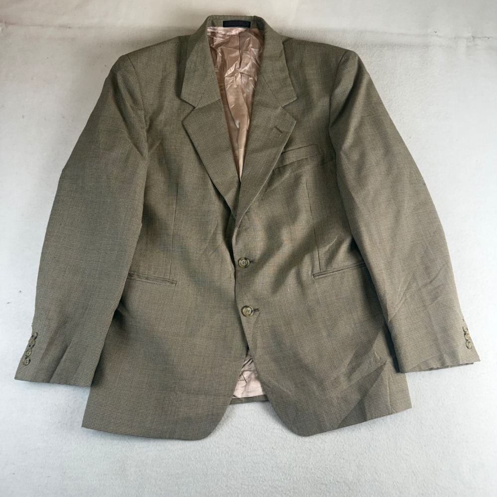 English Manor Men's 44R Blazer Brown Tan Houndstooth Wool Blend Sport Coat